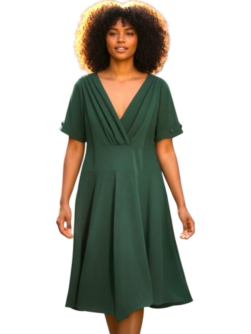 UNBRANDED Hunter Green Chic A-line Midi Dress Short Sleeve Back Zip Plus Sz 16W